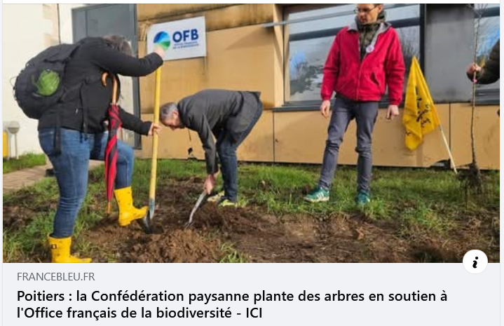 Capture d'écran d'Ici Poitiers pour l'action de la Confédération Paysanne en soutien à l'OFB avec des candidates de Poitiers en Commun