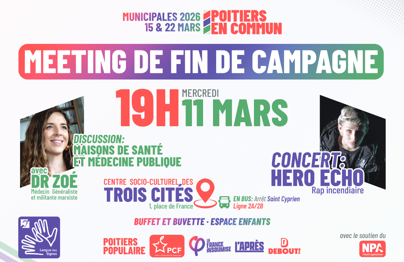 Rendez-vous mercredi 11 mars à 19h pour notre meeting de fin de campagne avec Dr Zoé et Héro Echo